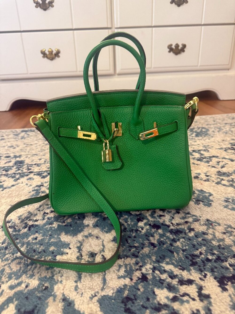 Ainifeel Green Leather Tote Bag